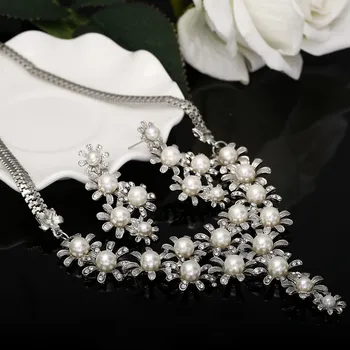 Femeile Genial Pearl Set De Bijuterii La Modă Design Flori Pandantiv Cravată Colier Cercei Set Logodna Nunta Set