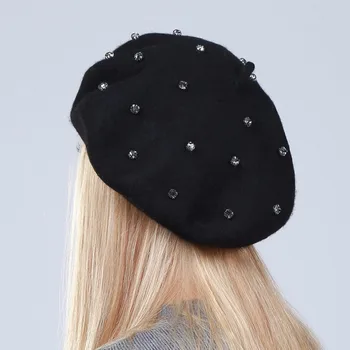 Geebro Femei Bereta Pălărie de Modă de Culoare Solidă Lână Berete Tricotate Cu Pietre Doamnelor Artist francez Beanie Berete Pălărie DQ104