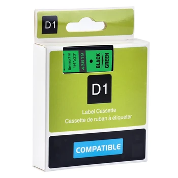 CIDY 1buc Compatibil Dymo D1 6mm Eticheta Banda 43619 Negru pe Eticheta verde Panglici pentru Dymo Label Manager 160 280 210