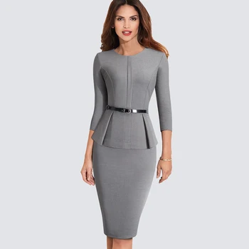 New Sosire Toamna Formale Peplum Office Lady Dress Elegant linie dreaptă Bodycon Activitatea de Afaceri Rochie de Creion HB473