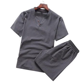 Vara Barbati Casual 2 Piese pantaloni Scurți și cu Maneci Scurte T-Shirt pentru Bărbați Respirabil Moda V-neck Slim Lenjerie Barbati Set de Mari Dimensiuni 5XL