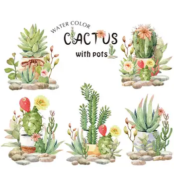 Vacclo Suculente Cactus în Ghiveci de Flori de Mână-pictat Perete Autocolante pentru Decor Camera pentru Auto-adeziv Acasă în Camera de zi de Decorare Perete