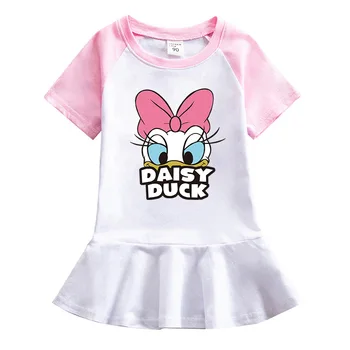 Disney Fete Rochie de Moda de Vară de Desene animate Donald Duck T-shirt, Blaturi Rochie de Printesa pentru Copii Îmbrăcăminte de Bumbac Copil Drăguț Haine Roz