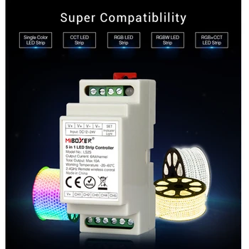 Miboxer LS2S Șină DIN 5 IN 1 Benzi cu LED-uri Controler Singur CCT RGB RGBW RGB+CCT Benzi cu LED-uri DC12V~24V Inteligent APP anod Comun