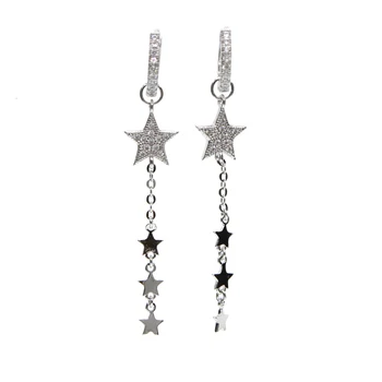 Design unic două mod de a purta steaua farmec cadou de crăciun crescut de culoare de aur cz Mark hoop ciucure de link-ul lanț de stele fata de moda cercel