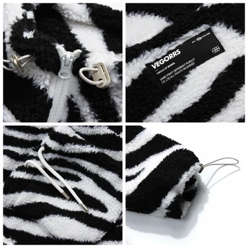 Streetwear Reperat de Imprimare Sherpa Fleece Geaca Palton Supradimensionat Model Zebra Jacheta Uza Thicking de Pluș Cașmir pentru Bărbați Îmbrăcăminte