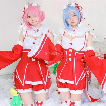 Ram Rem Crăciun Cosplay Costum Anime Japonez Re:Lofe într-o Lume Diferită de Zero Maid Dress Cosplay Uniformă Vestidos