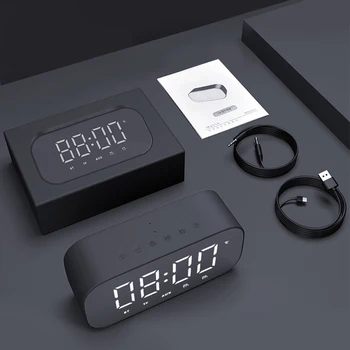 Difuzor Bluetooth cu Radio FM cu LED-uri Oglindă Ceas Deșteptător Subwoofer Music Player Snooze Ceas de pe Desktop Wireless