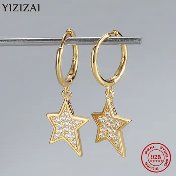YIZIZAI Argint 925 Trendy Deschide Cubic Zirconia Cristale Star Hoop Cercei pentru Femei Bijuterii Fine Cadou en-Gros