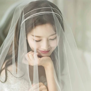 Coreeană Trei Straturi De Nunta Coroane Tiara Crystal Mirese Benzi Seara De Păr Bijuterii De Mireasa Accesorii De Par