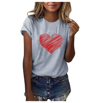 Femei T Shirt de Imprimare Inima Ziua Îndrăgostiților Casual Maneca Scurta Tricou O Gâtului în formă de Inimă Pulover Topuri Tricouri Mujer 2020