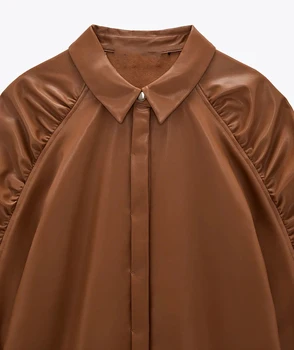 Noua din Piele de Iarnă Bluza Femei Plisata cu Maneci Lungi Puf Bluza Vintage Tricou Doamnelor 2021 femei topuri și bloues Guler de Turn-down