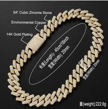 Lanț Colier 20mm Dinte Cubanez Link-ul lanț Colier Moda Hiphop Bijuterii piatra cubic zirconia Colier Pentru Bărbați Iced Out Lanț
