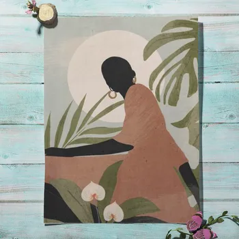 Rezumat Fata Tropical Frunze Geometrice Nordic Epocă Poster De Perete De Arta De Imprimare Panza Pictura Pe Perete Imagini Pentru Living Decorul Camerei