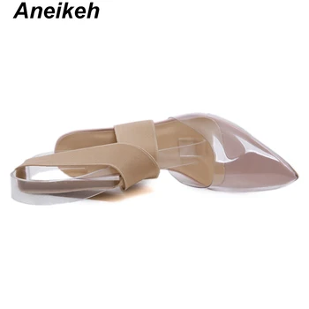 Aneikeh 2019 Concis PVC Femei Sandale Transparente din Sticlă Clară Tocuri Subtiri de Mare a Subliniat Toe Slip-On Rochie Lady Pantofi de Caise 4-11