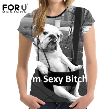 FORUDESIGNS Gri 3D Pug Câine Animal de Femeie Topuri tricou de Vară cu Mânecă Scurtă Tricou Casual pentru Femei Slim Culturism Feminin Haine