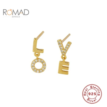 ROMAD Stud Cercei Argint 925 Toate-Meci la moda Zircon Scrisoare Cercei cu Diamante Pentru Femei Pendientes Mujer