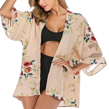 Plus Dimensiune Toamna Retro Floral Kimono Cu Maneci Lungi Șifon Bluza Casual Lejere De Plajă Poartă Acopere Șal Cardigan Tricou Femei Topuri