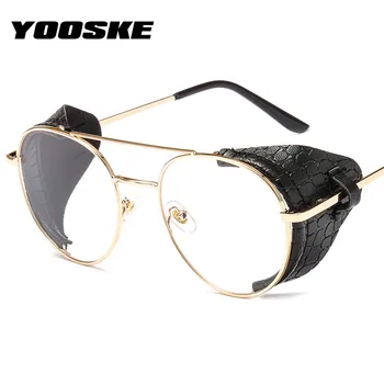 YOOSKE Rotund ochelari de Soare pentru Femei Brand de Lux Steampunk Aliaj de Ochelari de Soare Vintage din Piele Cadru Stilul Punk UV400 Ochelari