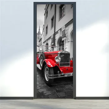 Roșu Bone-shaker Auto Barbotare Usa de Perete Autocolant Perete de Artă Murală Tapet Poster Autocolante Usi Auto Adezive Detasabile Acasă Usa