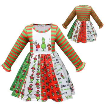 Fata Rochie De Printesa Cu Maneci Lungi Grinch Desene Animate Model Twirl Dress Rochie De Crăciun