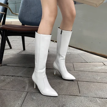 Kickway Toamna pentru femei Cizme pentru Femei de Moda din Piele Pu Genunchi Ridicat Cizme Stiletto cu Toc Înalt Cizme Lungi cu Fermoar Iarna Plus de sex Feminin Cizme pantofi