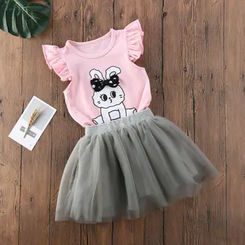 Emmababy Toddler Copii Baby Girl Haine De Vară Set De Iepure Print T-Shirt De Sus Fusta Tinuta