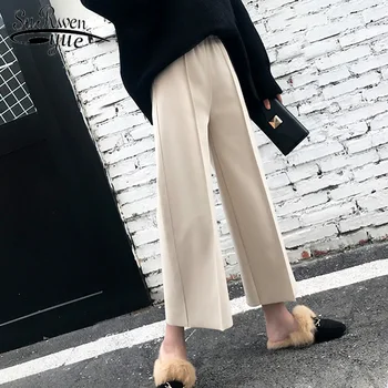 2021 Înaltă Talie Pantaloni Drepte de sex Feminin Largi Picior Pantaloni Toamna și Iarna coreean Femei Glezna-lungime Pantaloni Pantaloni 6990 50
