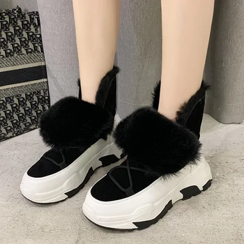 ADBOOV cu Blană, piele de Căprioară Cizme de Zapada pentru Femei Captuseala Blana Caldă Indesata Adidași Doamnelor Pantofi de Iarna
