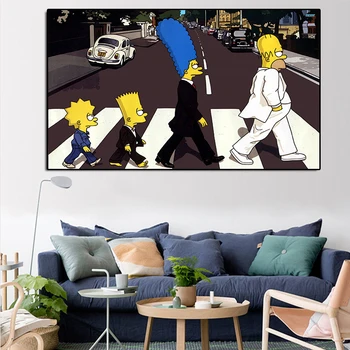 Simpsoning Abbey Road Bart, Homer, Marge Canvas Postere De Arta Pictura De Imprimare Camera De Zi Acasă De Perete De Arta Pictura In Ulei Opera De Arta Decor