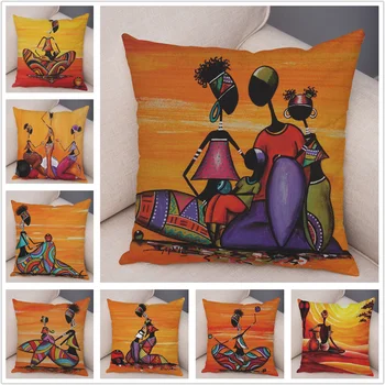 Tablou Abstract Africa de Viață față de Pernă Femeie din Africa de Decor Acasă de Pernă Galerie Exotice Scurt Pernă de Pluș Capac 45x45cm