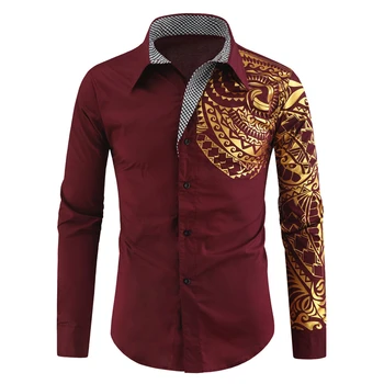 Formal Imprimate Tricou Pentru Barbati Guler de Turn-down Camasi cu Maneci Lungi de Lucru de Afaceri de sex Masculin Bluza 2020 Îmbrăcăminte pentru Bărbați