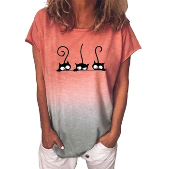 Curcubeu Gradient Femei T-shirt 5XL Plus Dimensiune Pisica desen Animat de Imprimare Maneci Scurte Largi Tricou Streetwear Doamnelor Grafice de Top Tricou