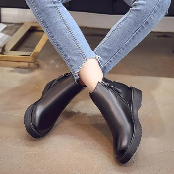 2020 Femei Glezna Cizme Toc Pătrat Chelsea Cizme De Iarna Cu Fermoar Din Piele Cizme Scurte Platforma Pantofi Plat Adidasi Cizme Cald Femeie