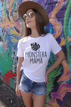 Monstera Frunze mama de moda pentru femei din bumbac casual grafice de epocă tricou tânăr hipster estetice camisetas mama daystee sus