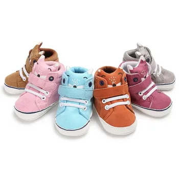 Baby Pantofi de Toamnă Copil Fată Băiat Fox Cap Dantela de Bumbac Stofa de Prima Walker Anti-alunecare Talpă Moale Sneaker Toddler 1 Pereche 0-18M