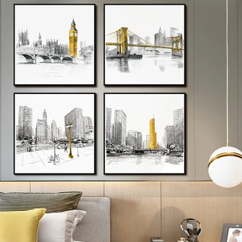 Stil Modern Orașe Peisaj Panza Pictura Londra, New York, Chicago Arta De Perete Postere Cu Imagini Decorare De Moda, Decor Acasă