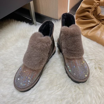 Rimocy de Iarna pentru Femei Strălucitoare de Cristal Cizme de Zapada 2020 Cald Timp de Pluș Glezna Cizme Mujer Rotund Toe Platforma Pantofi Plat Femeie