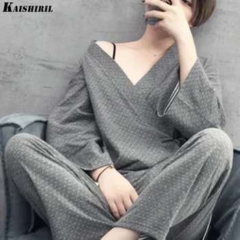 KAISHIRIL 2018 Pijamale de Bumbac Pentru Femei Barbati Cuplu Casual Pijamale Barbati si Femei Pijamale Femei 2 Piese Pijama Seturi de Haine de Acasă