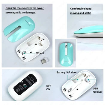 Wireless Keyboard Mouse Combo Set de 2.4 Ghz Rotund Keycap Slim 96 Cheile Aspect engleză Receptor USB taste Multimedia Roz/Verde/Negru