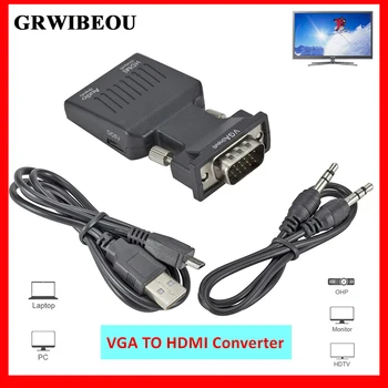 Grwibeou Convertor VGA de sex Masculin la HDMI de sex Feminin Digitale, Cabluri Audio, Cabluri de Adaptor 720/1080P pentru HDTV Monitor Proiector PC PS3