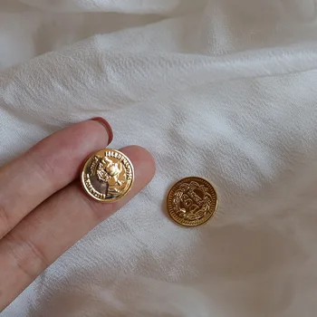 S925 Post De Epocă Gravat Portret De Monede De Aur Cercei Stud Minimalist Mic Cerc Geometric Stud Cercel Pentru De Zi Cu Zi