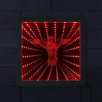 Isus Cross 3D LED Infinită Oglindă de Perete de Artă Cadru de Lemn Iisus Hristos, Răstignirea Design Christian Superba de Iluminat Cadou
