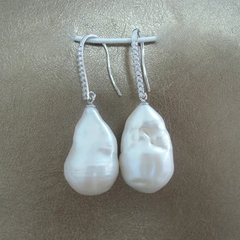 Natura de apă dulce pearl cercei cu argint 925 cârlig -- AAA baroc Pearl,14-16 mm mare baroc pearl cercei
