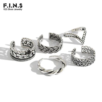 F. I. N. S S925 Argint Inele pentru Femei Clasic Geometrice Scobite poftă de mâncare Ciolan Inel Reglabil Femei Moda Bijuterii