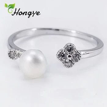 Hongye 4 Stiluri de Inele Perla Femei de Calitate Placat cu Degetul Accesorii Reglabil din Argint 925 Inel Bijuterii Cadouri pentru Mama/Prietena