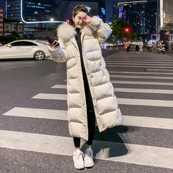 Zoki Gros Femeile În Jos Jacheta De Moda De Iarnă De Bumbac Faux Fur Hooded Parka Haină Lungă Casual Pierde Coreean Cald Puffer Palton