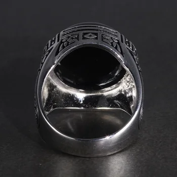 Real Pur 925 Inele De Argint De Epocă Rece Inel Cu Rotund Negru Pietre Naturale Turc Inele Pentru Bărbați Bijuterii De Argint Sterlină