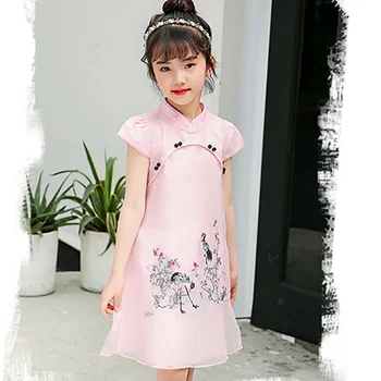 Broderie De Imprimare 2019 Dress Toddler Copii Fete Copii Drăguț Haine Stil Chinezesc Epocă Cheongsam Rochii Qipao Haine Pentru Copii