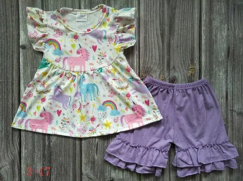 Unicorn print set fetei de vară pentru copii îmbrăcăminte cal curcubeu fată de moda de tip boutique, amplasat